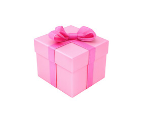 Pink Gift Box with Ribbon and Bow Isolated on White Background Keywords: pink, gift, box, ribbon isolated on a transparent background