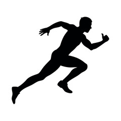 Deep black silhouette of a runner sprinting, dynamic vector illustration.