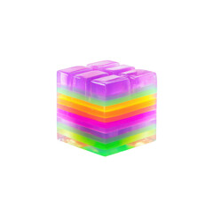 Cube of Layered Colorful Translucent Jelly gelatin dessert isolated on a transparent background