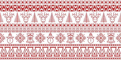 Christmas and New Year geometric background, winter symbols, deer and snowflakes, seamless pattern, vector design