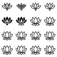 Collection of stylized lotus flower icons