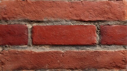 A close up view of a textured red brick wall with grey mortar joints showcasing the weathered surface and repeating pattern