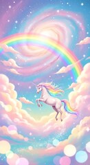 Unicorn in Pastel Sky - A Dreamy Fantasy Illustration.