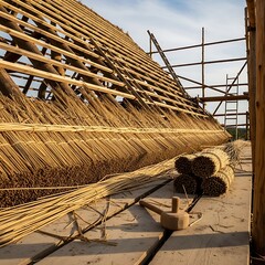 Thatching a Roof - Traditional Craftsmanship in Progress.