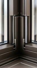 Close-up of a Modern Window Corner Joint with Brown Frames.