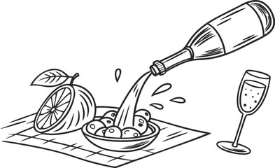 Vector illustration of a champagne bottle and glasses for celebration beverage design