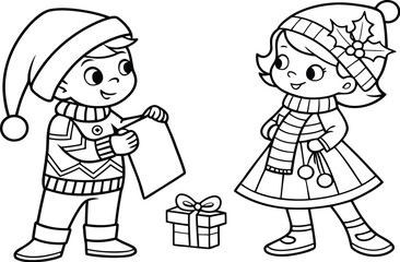 Funny cartoon vector illustration set of mother, daughter, son, girl, and boy children enjoying fun winter holiday love