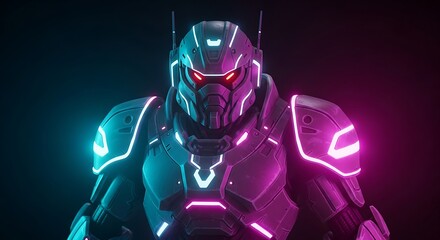 Cybernetic Guardian - A Neon-Lit Futuristic Warrior in the Shadows.