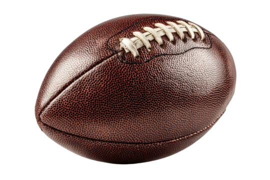 Close-up of a classic American football.  Leather-covered ball with visible stitching