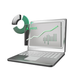 3D Icon laptop with market chart icon trading