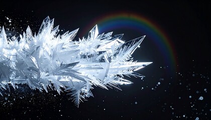 Ice Crystals with Rainbow Refraction on Black Background | Frozen Shards Winter Overlay | Prismatic Frost Effect
