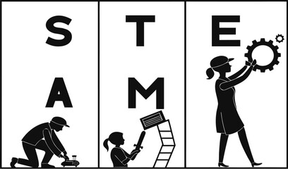 Black vector illustration of business people silhouettes, including a businessman with a briefcase and a symbol of success