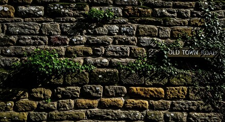 Old Stone Wall with Moss and Vegetation Texture.