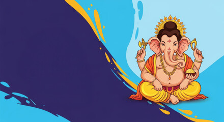 Ganesh Chaturthi Celebration Design - Celebrating Ganesh Chaturthi with festive abstract design elements symbolizing divinity, prosperity, joy, tradition, and blessing