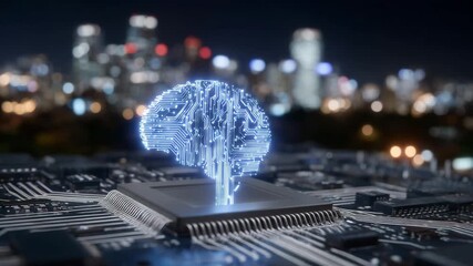 403AI chip embedded in a circuit board, glowing neural pathways transmitting data at high speed, abstract digital energy trading interface in background - Powered by Adobe