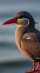 Inca Tern Portrait - Striking Bird with Red Beak and White Moustache.