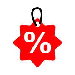 Red star discount tag with percent symbol, ideal for sale promotions, retail marketing materials, or online store banners.