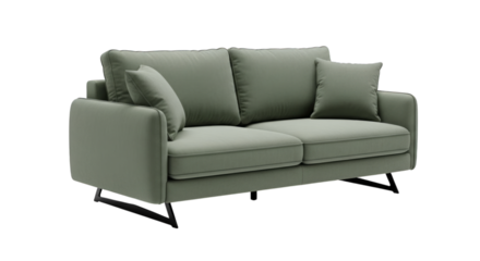 Sage green sofa modern living room furniture couch design on transparent background