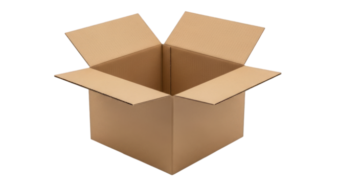 Cardboard box open container packaging carton empty package on transparent background