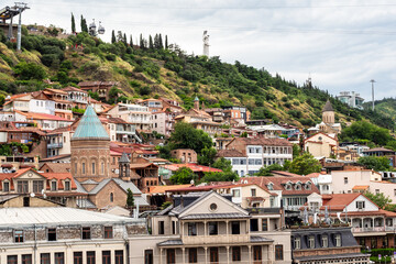 skyline of old Tbilisi city on overcast summer day