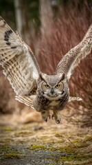 Obraz premium Majestic Owl in Flight Captured in Natural Habitat, Stunning Detail