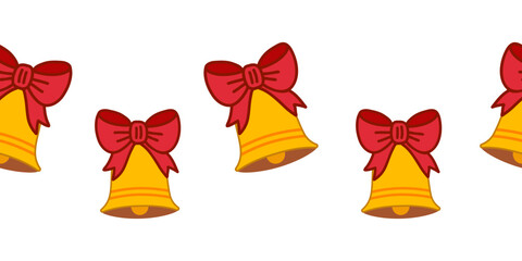 Golden Christmas Bells and Red Bows Border