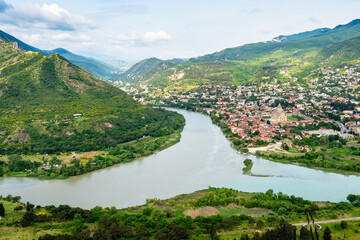 above view of confluence of Kura and Aragvi rivers © Ekaterina