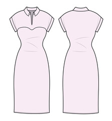 Longline tops front and back view vector mockup template technical drawing.