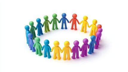 Colorful human figures holding hands in a circle representing unity and diversity.