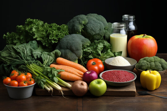 Vibrant assortment of fresh, healthy produce and wholesome ingredients ready for culinary creation and healthy living inspiration