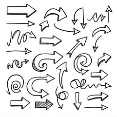 Hand-drawn doodle arrows, black ink vector, isolated on white 