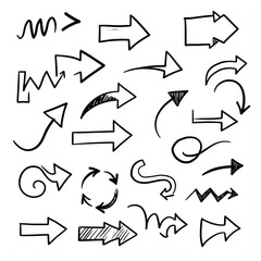 Hand-drawn doodle arrows, black ink vector, isolated on white 