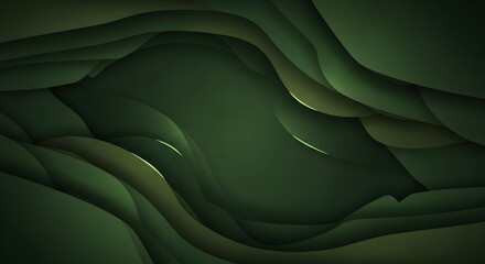Abstract organic shapes in shades of deep green and olive, creating a sense of depth and flow.