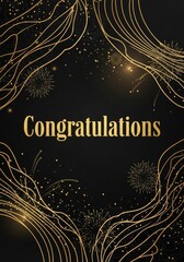 Golden Congratulations Greeting Card - Elegant congratulations card with golden details and fireworks on a black background