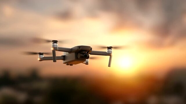 American drone surveillance in sky with defocused background, faceless reconnaissance mission, aerial visualization detail, blurred atmospheric setting, surveillance concept, milit