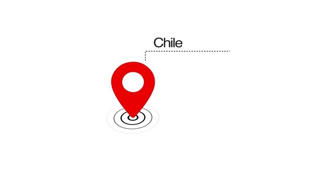 Chile location marker animation on transparent background. Chile map label with location pin symbol. Chile map with destination location concept
