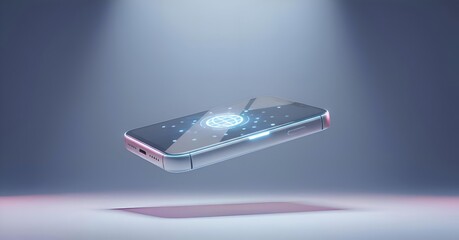 Futuristic Smartphone Floating with Illuminated Global Network Connectivity Icon