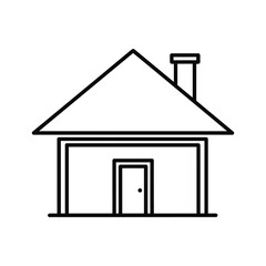 Basic outline of a house with a pitched roof and chimney