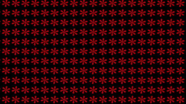 A seamless pattern of red flower shapes arranged in rows on a black background repeating design art deco