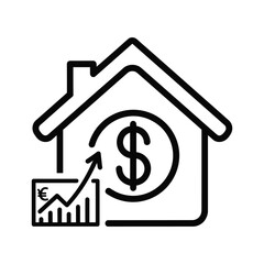Real estate investment icon, property value growth, and financial success concept