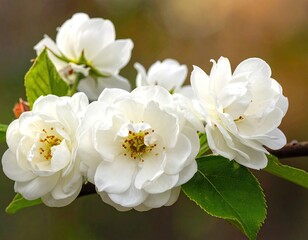 Closeup of White Flowers with Green Leaves