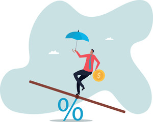 Fototapeta premium Central bank money policy for inflation or interest rate, balance between profit and loss, financial challenge or risk, economic recover.about a man and his life.