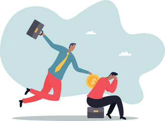 Bonus, benefit or incentive program to motivate exhausted employee, money or salary raising, support or reward for hard work.about a man and his life.