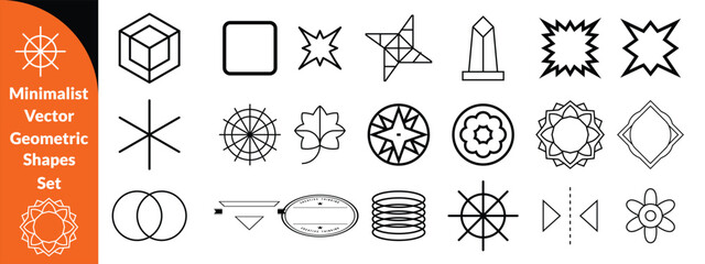 Minimalist Vector Geometric Shapes Set. Modern Symbols, Labels and Icons. Stars, Flowers and Circles with ZigZag Edge. Big set Design .