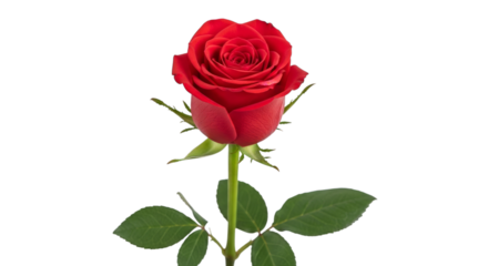Isolated single red rose flower nature love valentine's day on transparent background