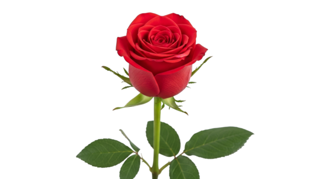 Isolated single red rose flower nature love valentine's day on transparent background