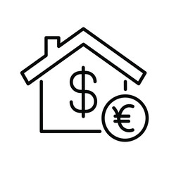 House with dollar and euro currency symbols, representing real estate investment and financial concepts