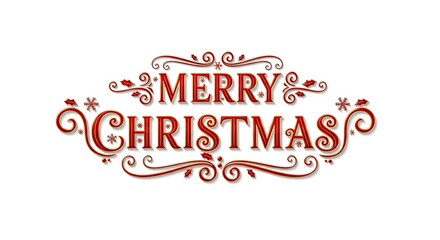 Fototapeta premium Elegant cursive 'Merry Christmas' holiday greeting decorated with snowflakes and swirls.