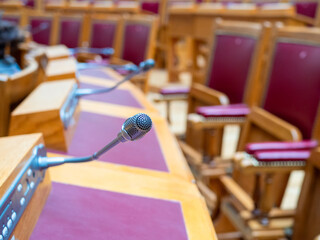 microphones at working places in conference hall