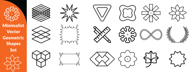 Minimalist Vector Geometric Shapes Set. Modern Symbols, Labels and Icons. Stars, Flowers and Circles with ZigZag Edge. Big set Design .